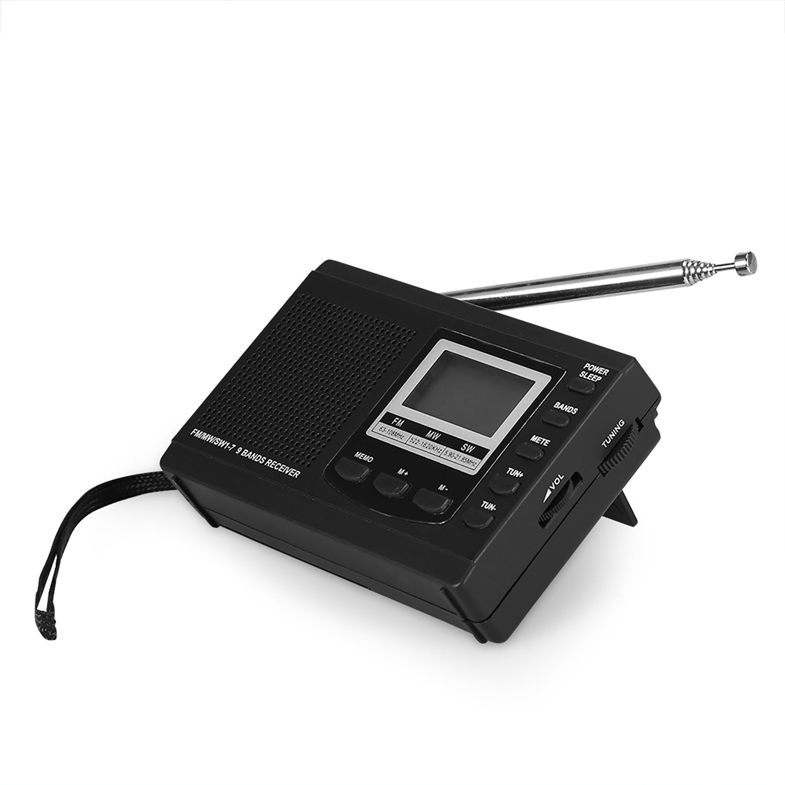 VBESTLIFE Portable Mini Radios FM/MW/SW Receiver w/ Digital Alarm Clock FM Radio Receiver Black