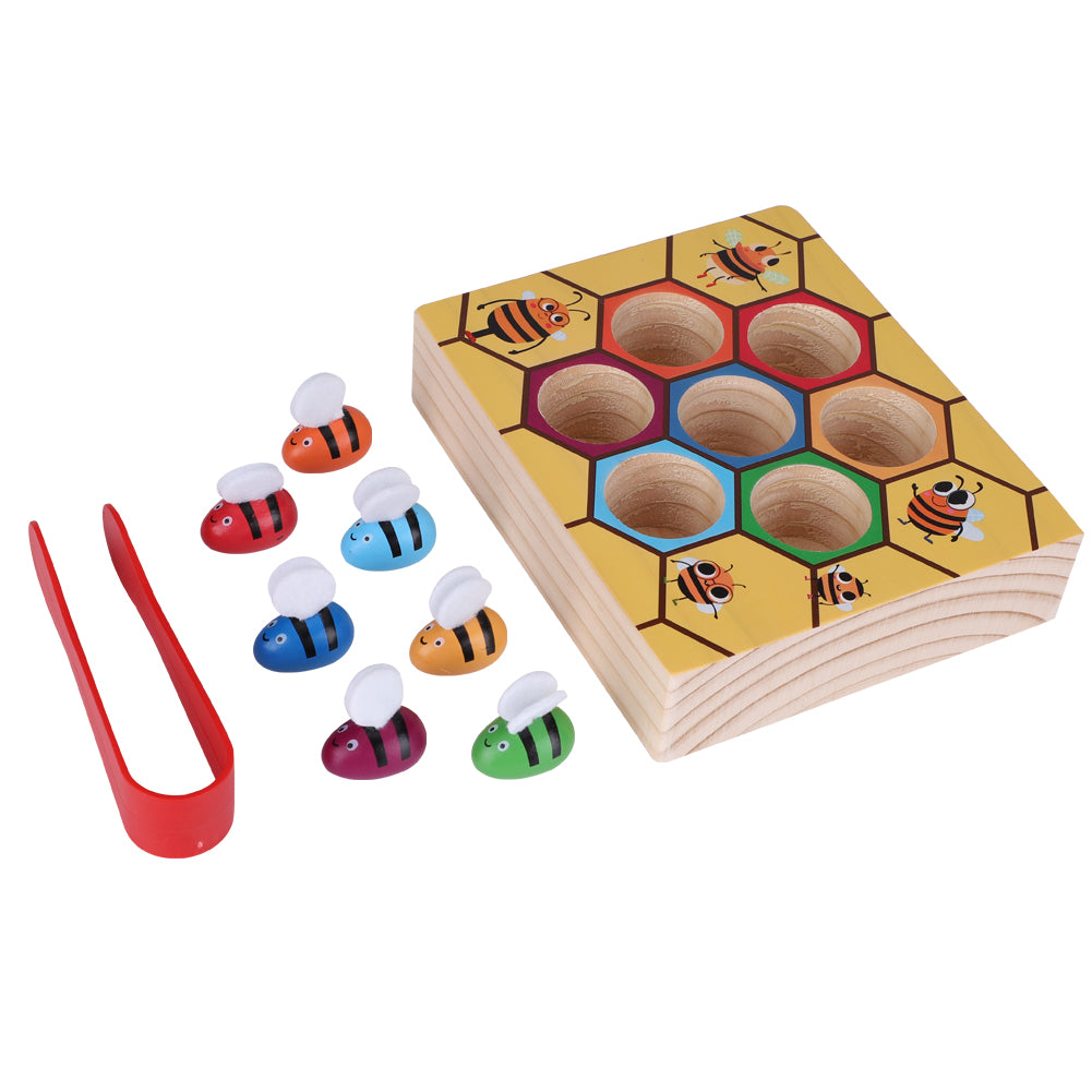 Fun Bee Picking Toy Kids Hand Grasping Training Wooden Games Tool Early Educational Props