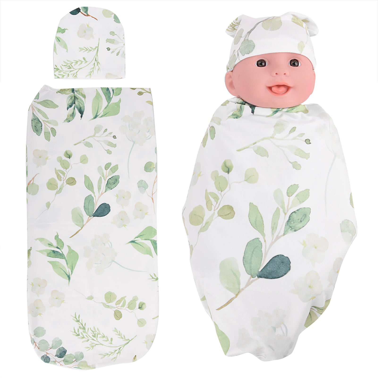 Baby Wrap Sleeping Bag with Hat Anti shock Soft Skin friendly Clothes for Newborns Green Leaves