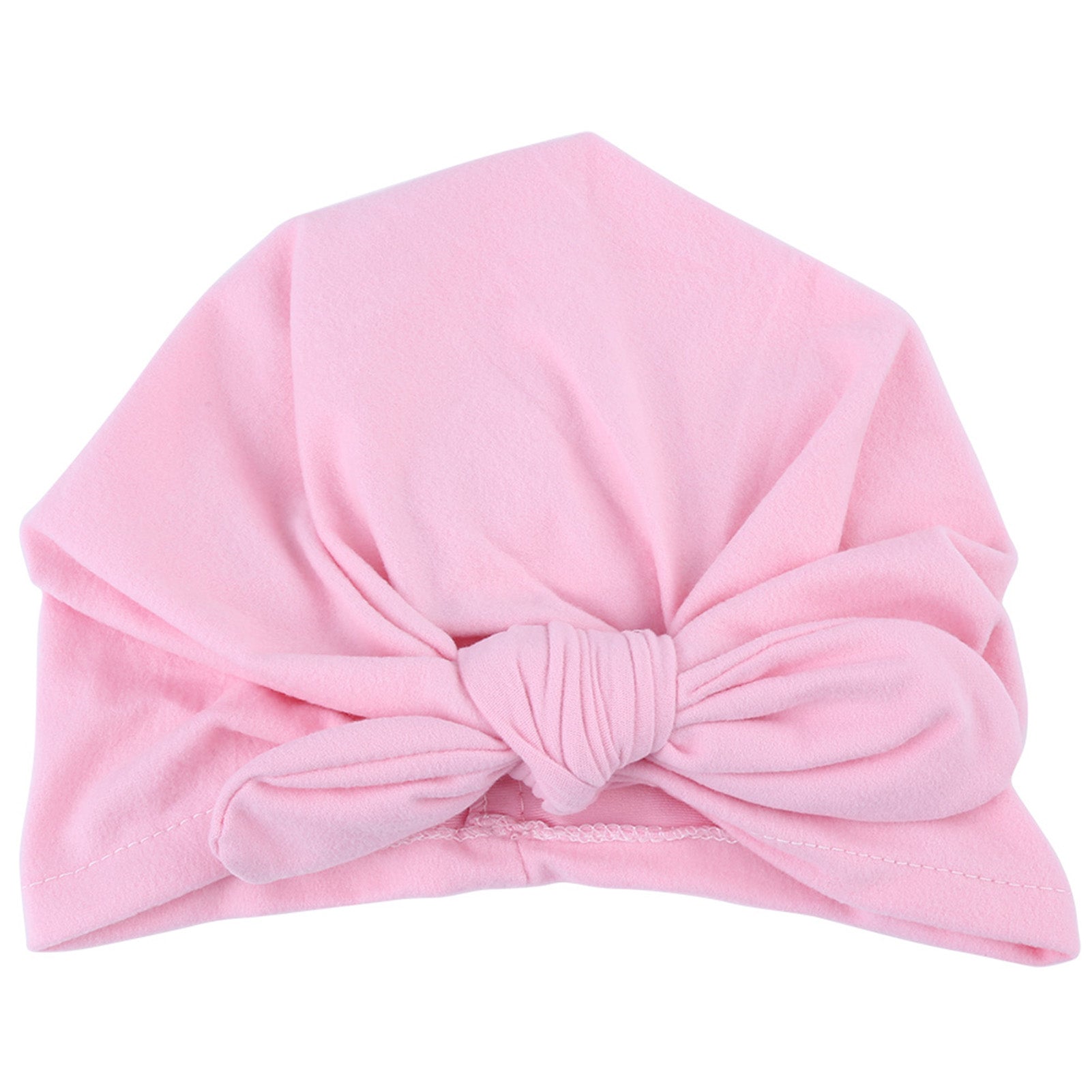Newborn Baby Soft Turban Hat Warm Bonnet Hospital Cap with Bowknot Cute Infant Headwear(Pink)