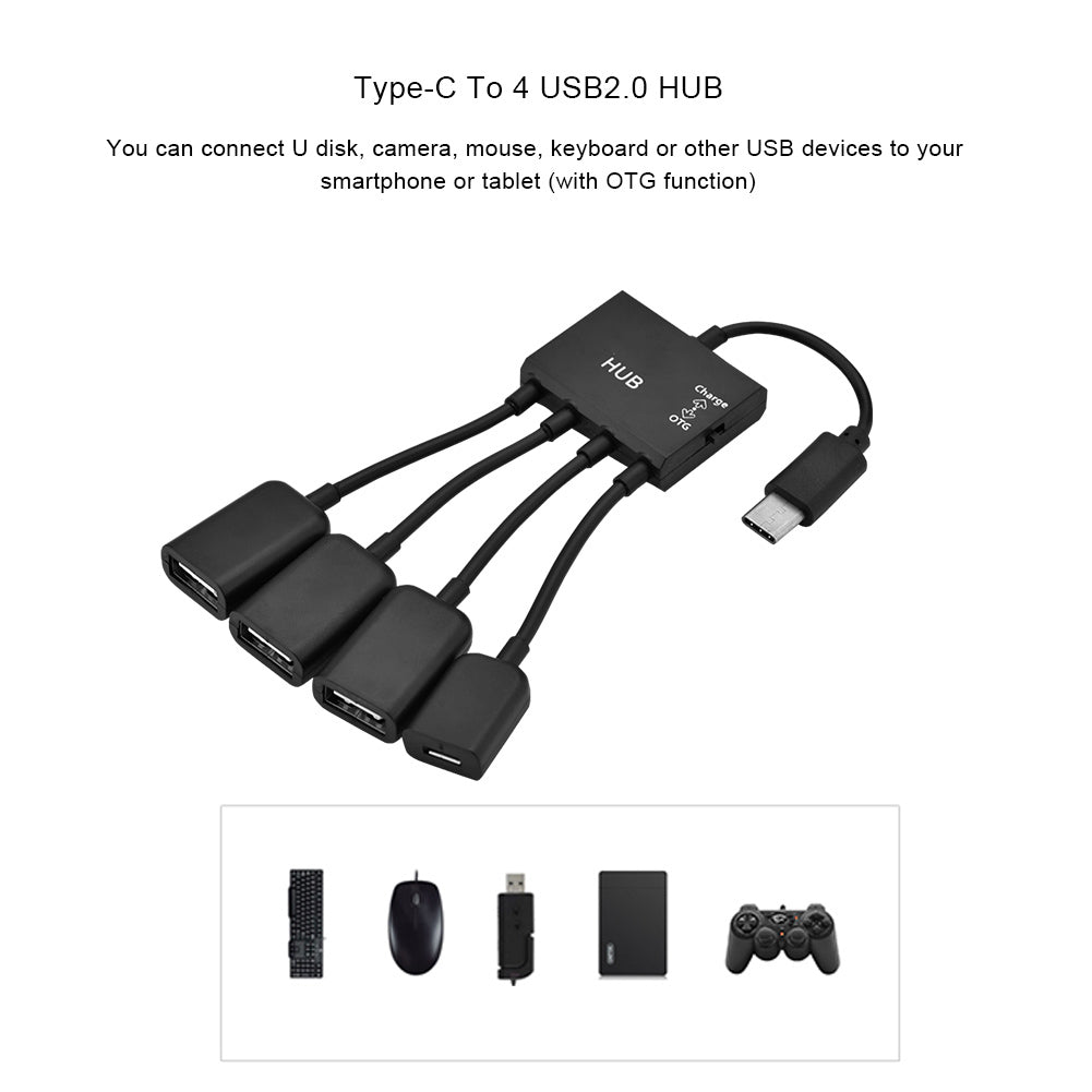 4 In 1 USB3.1 Type C Male to USB 2.0 Female 3 Port USB Hub OTG Function w  USB-C Charging Port