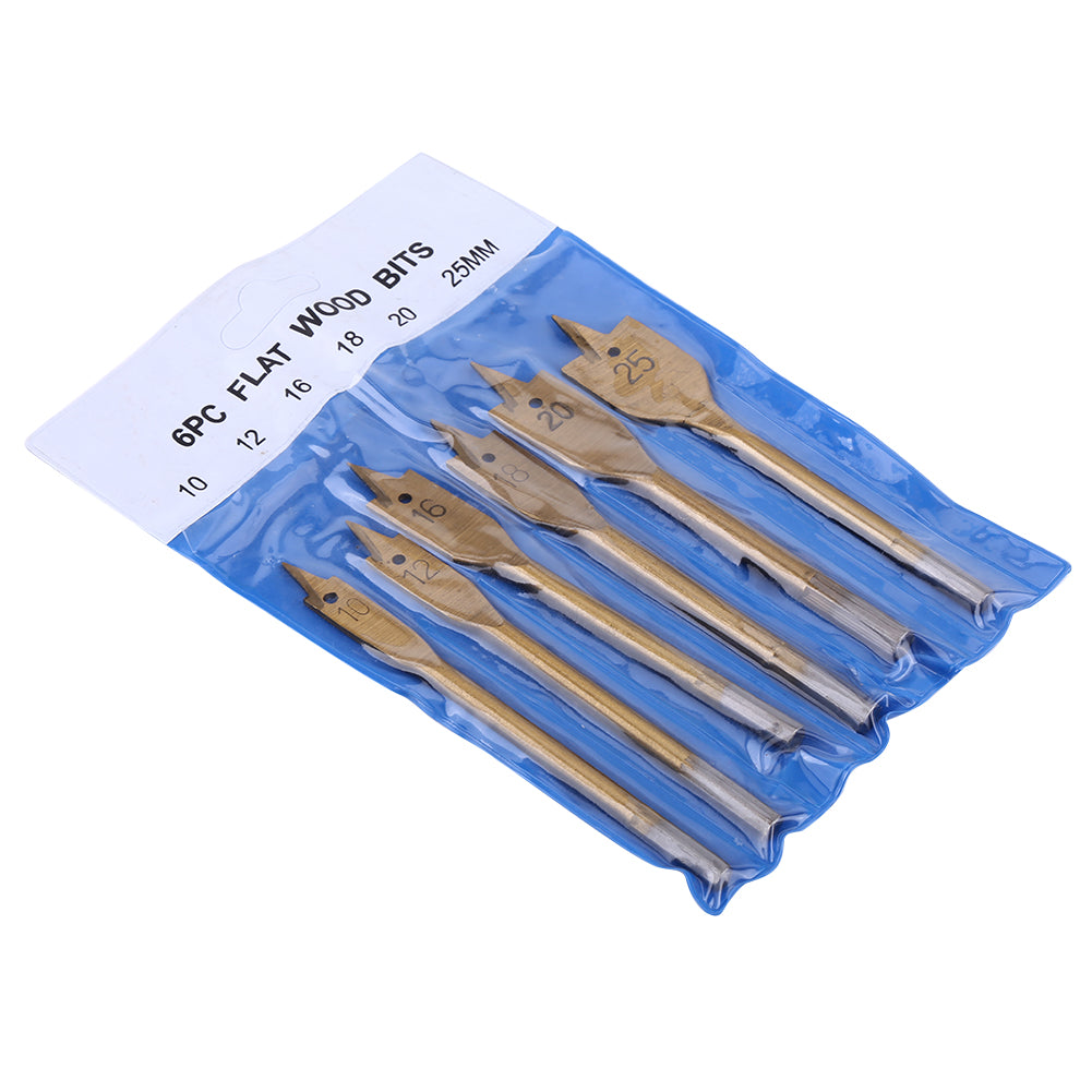 6pcs High carbon Steel Spade Paddle Bits WoodWorking Flat Drilling Boring Tools 10-25MM