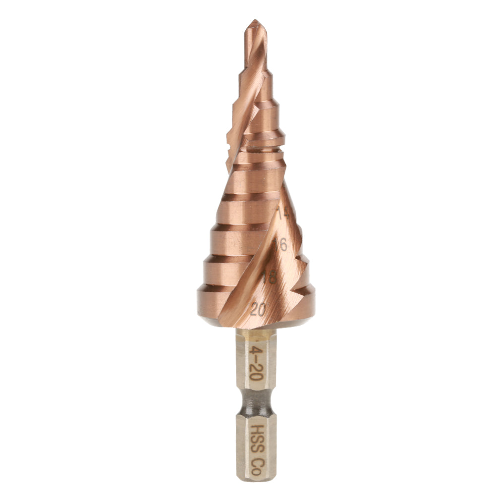 1Pcs Hexagonal Handle Spiral Groove Step Cone Cobalt Drill Bit High Speed Steel(4-20mm)