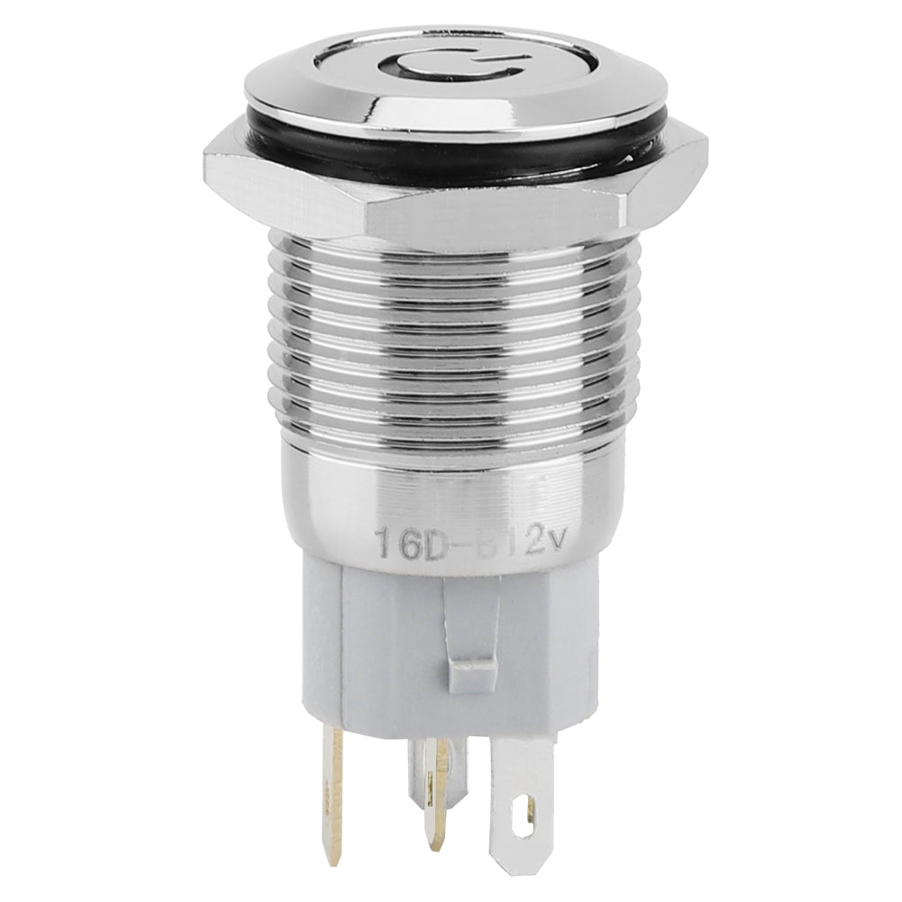 40pcs 16mm Metal Momentary Push Button Switch Auto Reset Flat Head 12V LED Light 5-Pin (Blue)