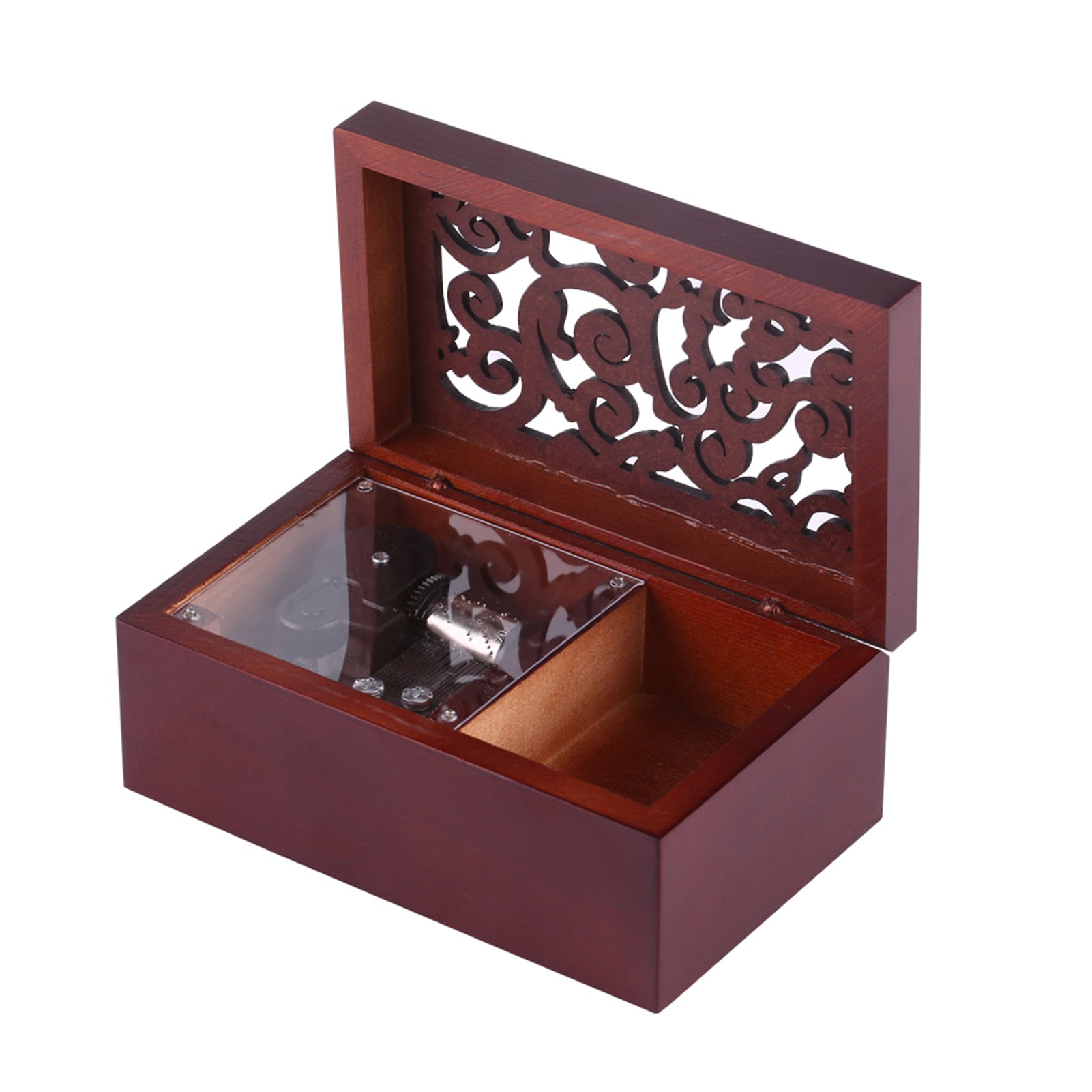 1Pc Solid Wood Miniature 18 Note Wind Up Music Box Jewelry Case (Silver Movement/Edelweiss)