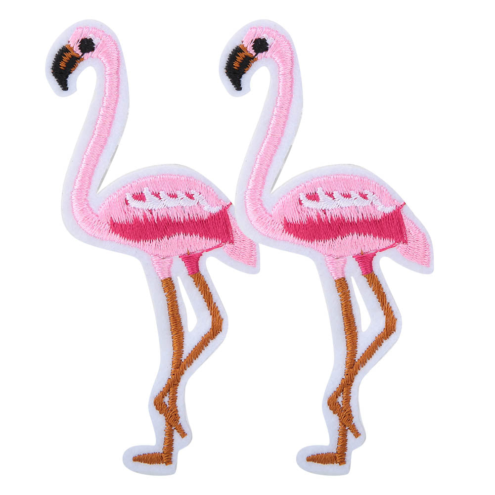 2pcs Cute Bird Embroidery Applique DIY Iron On Patch for Clothes Bag Accessories(Flamingo)