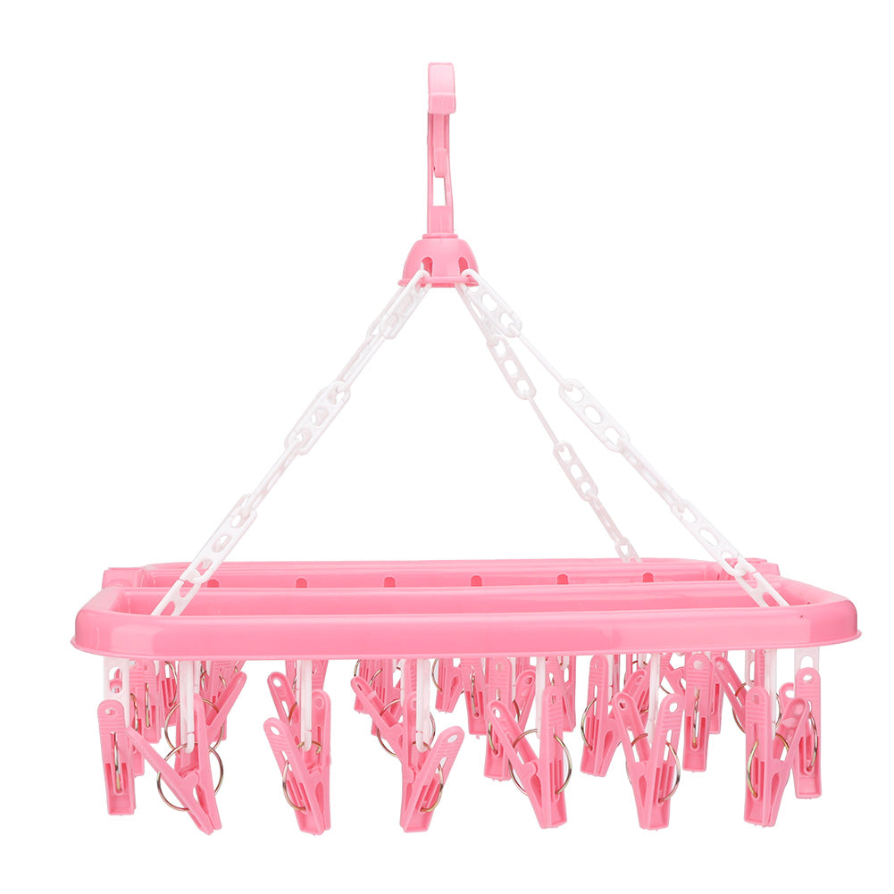Household 32 Clips Folding Clothes Hanger Dryer Socks Underwear Drying Rack (Pink)