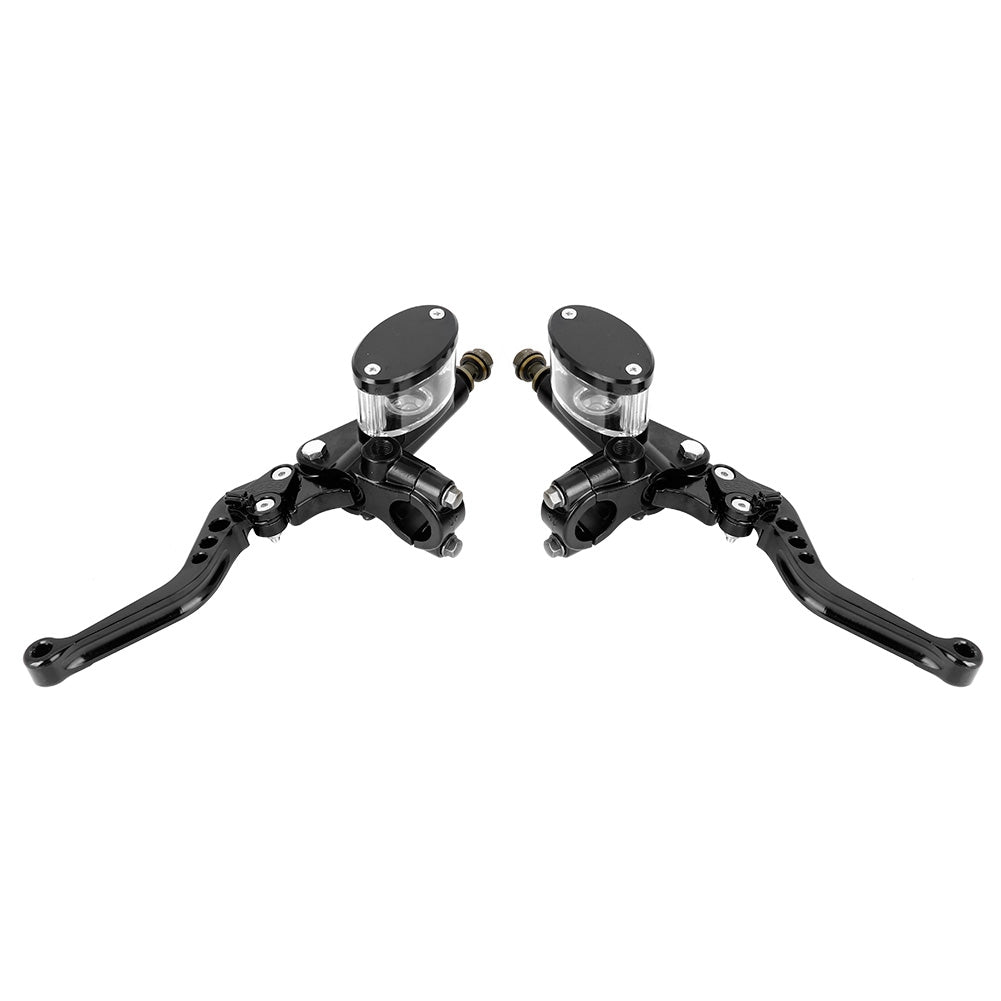1 Pair Motorcycle 7/8in Aluminum Master Cylinder Reservoir Hydraulic Brake Clutch Lever Black