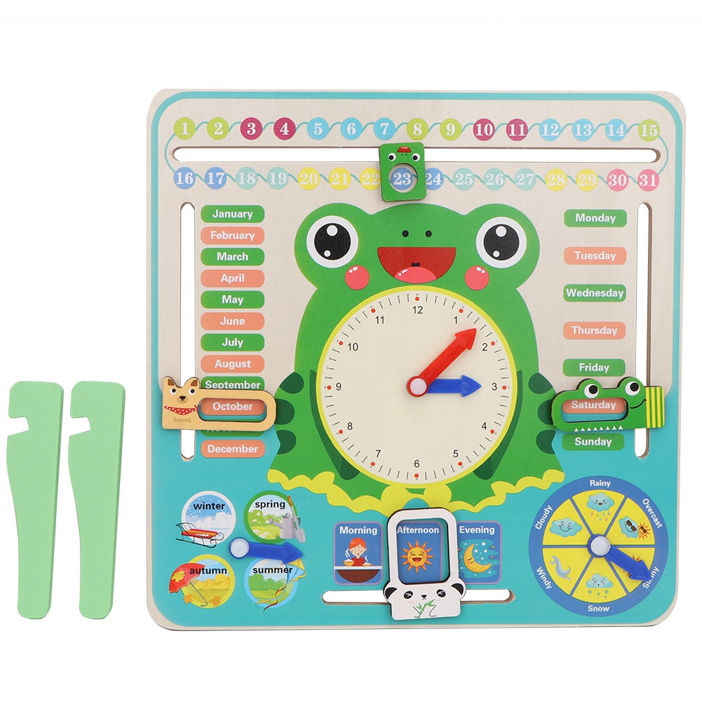 Wooden Multifunctional Calendar Clock Seasons Time Cognition Educational Toy for Kids