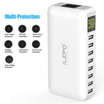 8 Ports Smart USB Charger 40W 8A Multi Port USB Hub with LCD Display Fast Charging Wall Charger Power Adapter with 4ft Long Power Cord