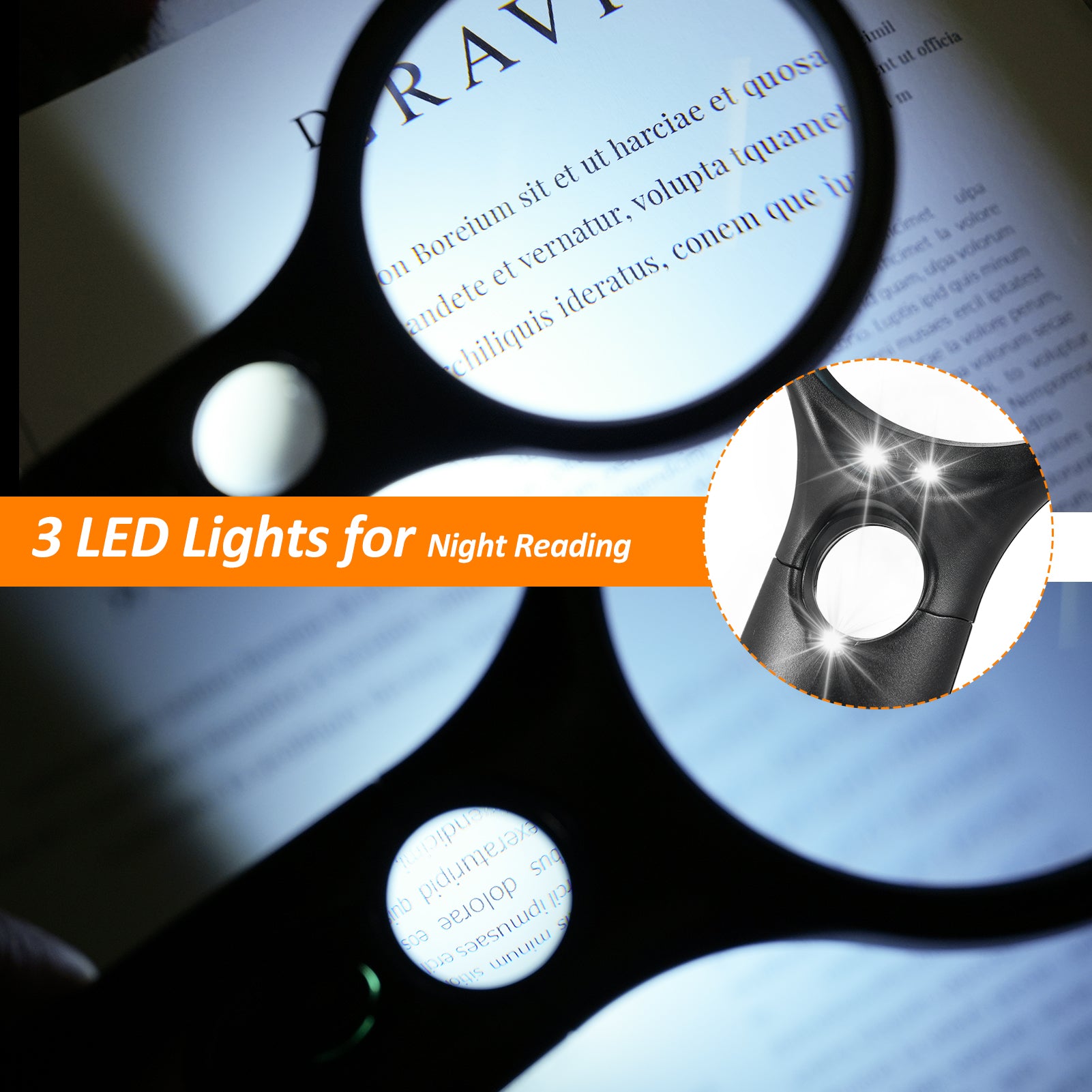 Magnifying Glass with 3 LED Light 3x 45x Handheld Magnifier and Dual Magnifying Glass for Reading Coins Seniors Kids Jeweler