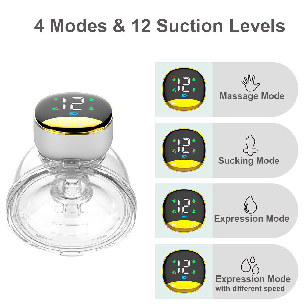 Wearable Breast Pump Portable Hands Free Electric Breast Pump for Breastfeeding LED Screen 4 Modes 12 Suction Low Noise with 180ml Storage Capacity