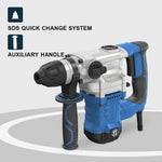 8 Amp 1000W  SDS-Plus Rotary Hammer Drill with Vibration Control and Safety Clutch,Heavy Duty Demolition Hammer for Concrete-Including 3Pcs 1-1/4 Inch  Drill Bits,Flat Chisels, Point Chisels Blue US