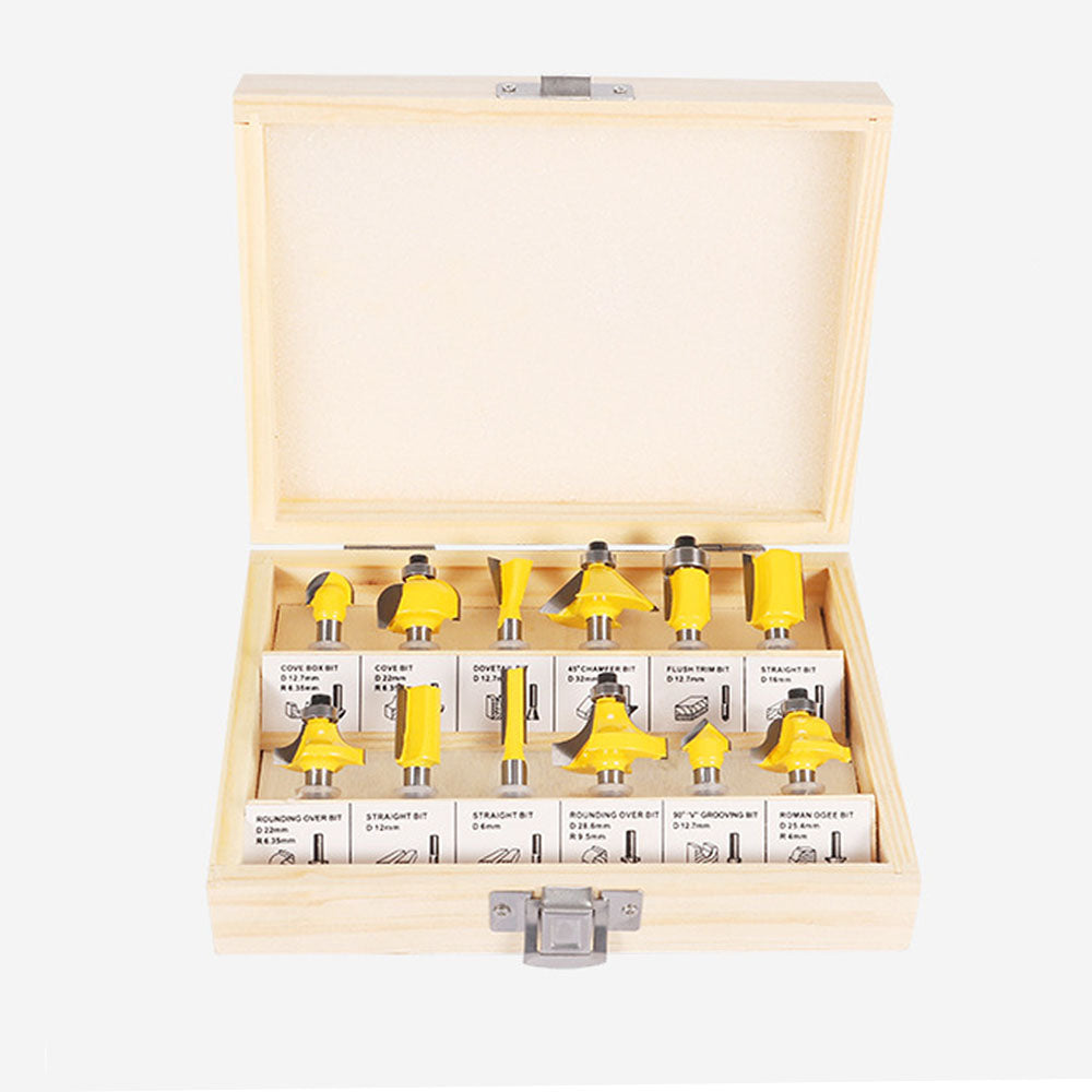 12pcs Milling Cutter Router Bit Set Wood Cutter Carbide 1/4inch 8mm Shank Optional Mill Woodworking Trimming Engraving Carving Cutting Tool