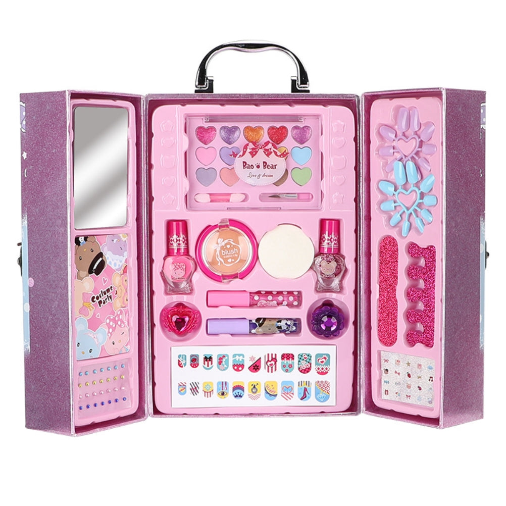 Kids Portable Cosmetics Box Children Realistic Washable Makeup Kit Girl Beauty Makeup Toy Set Gift
