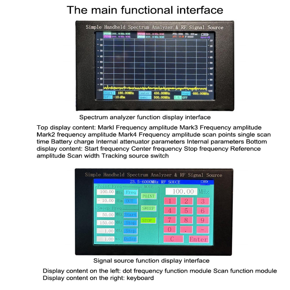 ZQ6 Spectrum Analyzer with Radio Frequency Signal Source and Tracking Source 35MHz-6000MHz 4.3-inch Touching Screen Large Capacity Battery Handheld Spectrum Analysis Machine