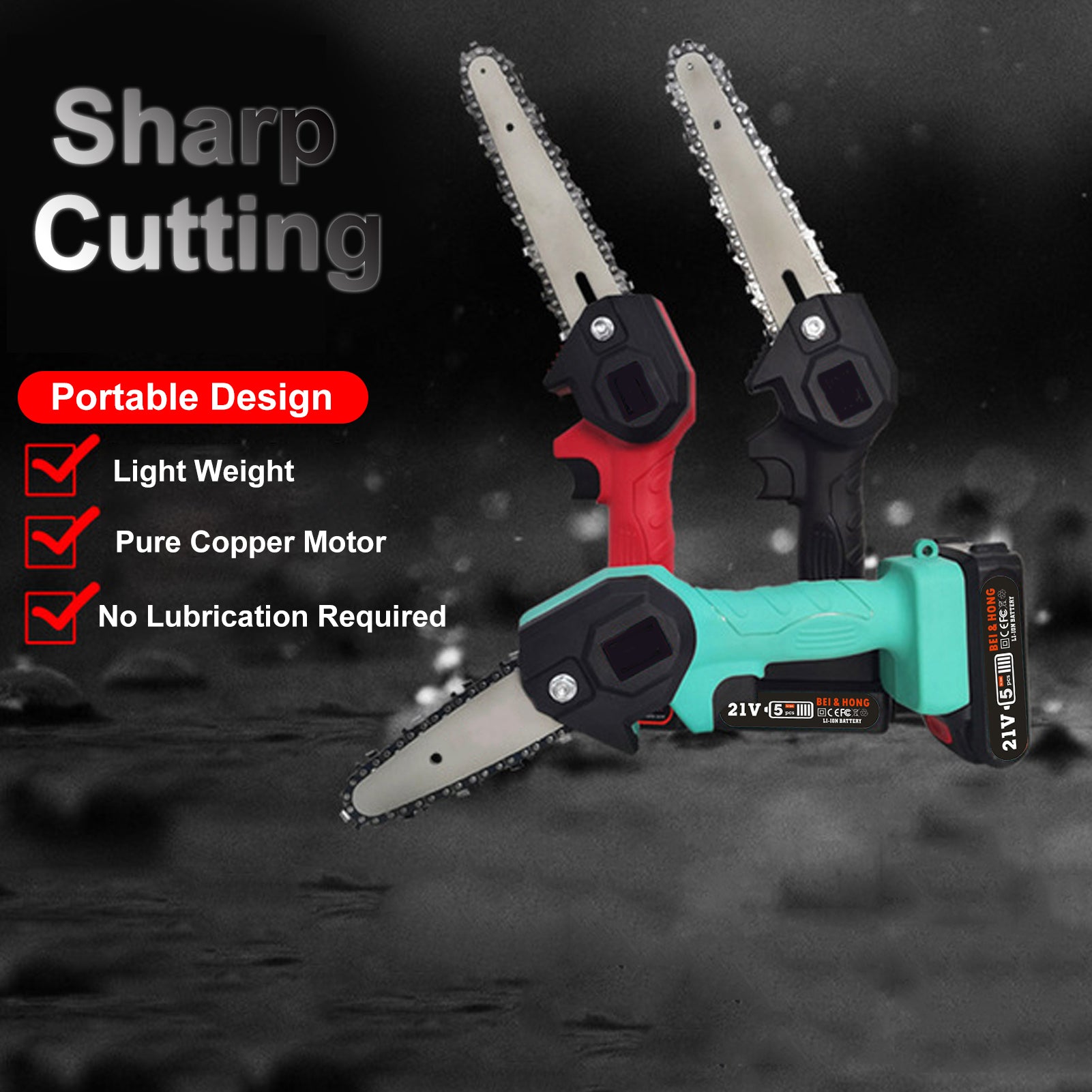4in 550W Mini Electric Chainsaw Rechargeable Cordless Wood Cutter Portable One-Hand Woodworking-Saw for Gardening Pruning Trimming