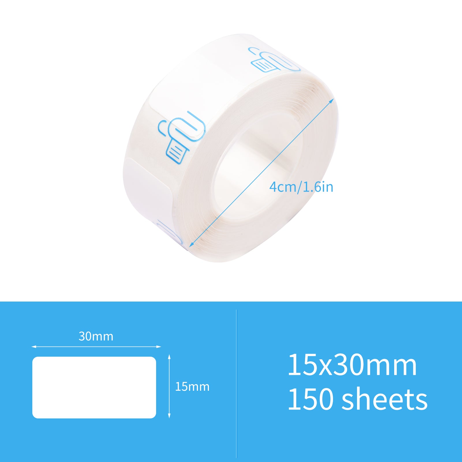 10 Rolls Waterproof Thermal Labels 0.6x1.1in/15x30mm Self-adhesive Label Stickers Support Thermal Print for 15P1 Label Printer DIY QR Code Price Tag Blank Supermarket Home Office School Mark Retails Labels 150PCS/Roll