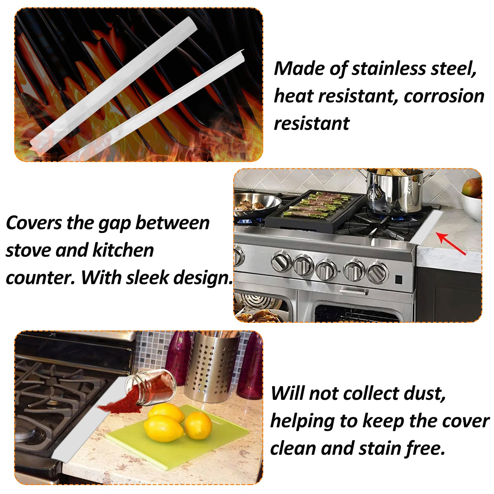 2 Pack 20.27Inch Stainless Steel Stove Gap Cover , Stove Filler Between The Countertop And Stove Top, Effectively Seal The Gap Between The Cabinet And Stove To Prevent Oil Spills On The Countertop