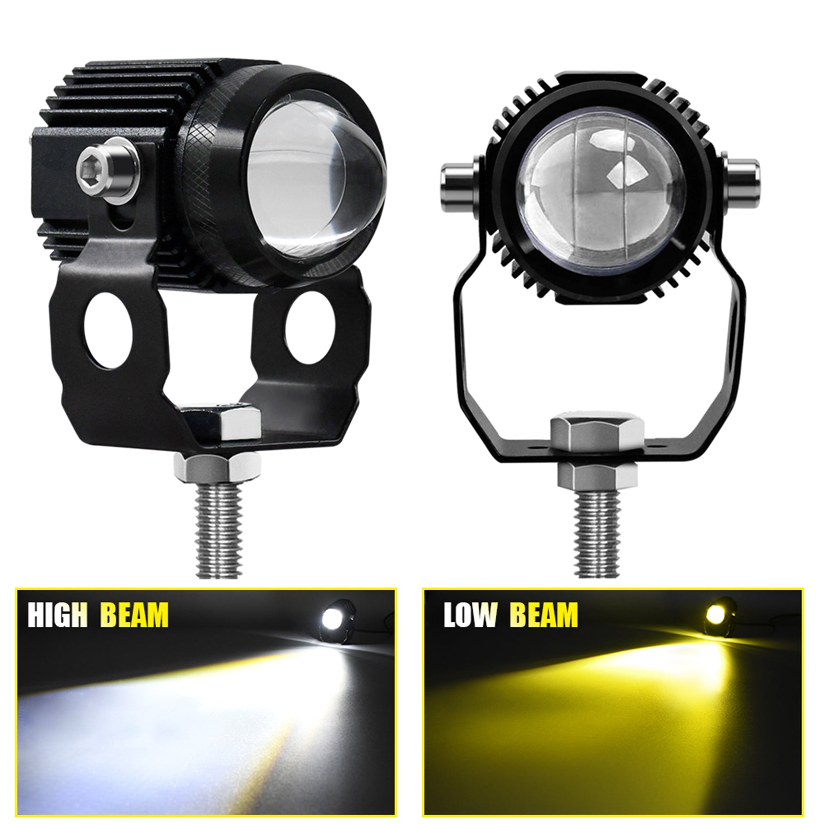 2Pcs Motorcycle LED Driving Light Fog Lamp Dual Color 6000K White 3000K Yellow 60W LED Spotlight for Motorcycle Car Tractor Truck ATV SUV Boat