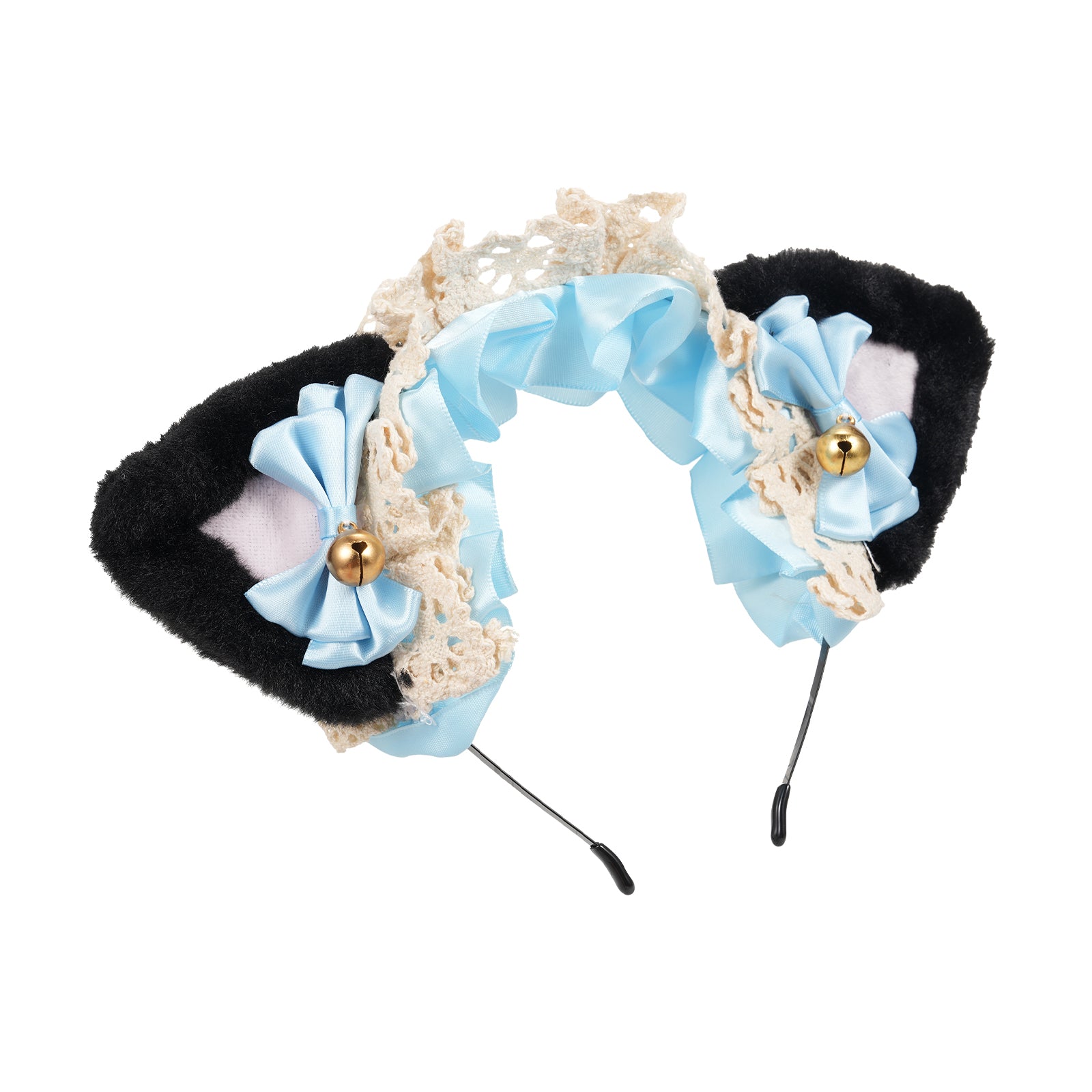 Fluffy Cat Ears Headdress Ribbon Headband Cute Hair Ornament Hair Accessory Lace Cat Ears Hairband for Girls and Women