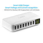 8 Ports Smart USB Charger 40W 8A Multi Port USB Hub with LCD Display Fast Charging Wall Charger Power Adapter with 4ft Long Power Cord
