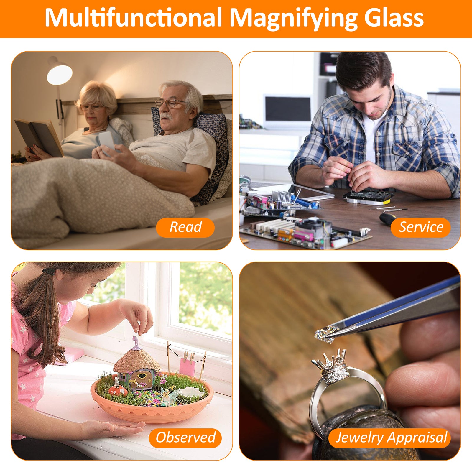 Magnifying Glass with 3 LED Light 3x 45x Handheld Magnifier and Dual Magnifying Glass for Reading Coins Seniors Kids Jeweler